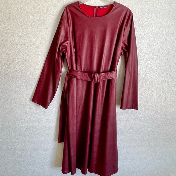 BloomChic Dresses & Skirts - BloomChic Red Vegan Leather belted Dress in size 16